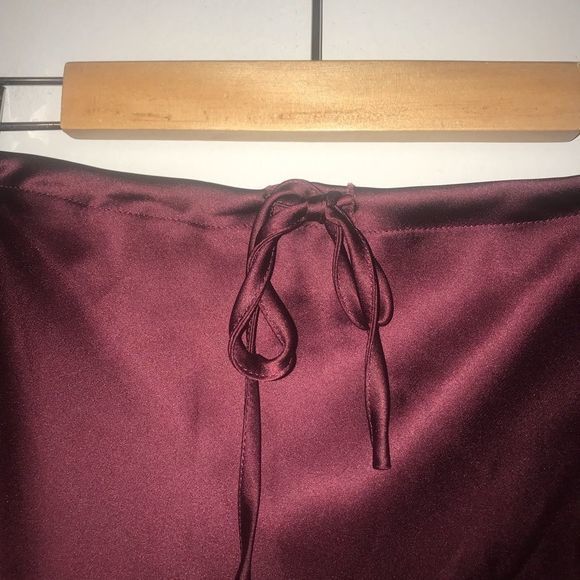 Satin Wine Midi Slip Skirt - Picture 4 of 8